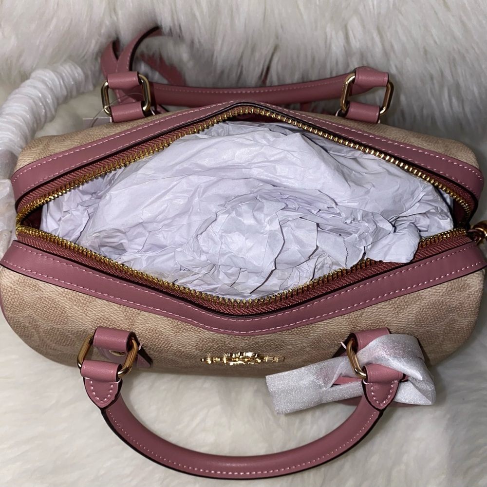Coach purse 💖 Rowan Satchel Bag In Signature Canvas With Heart Charm New - Picture 11 of 15